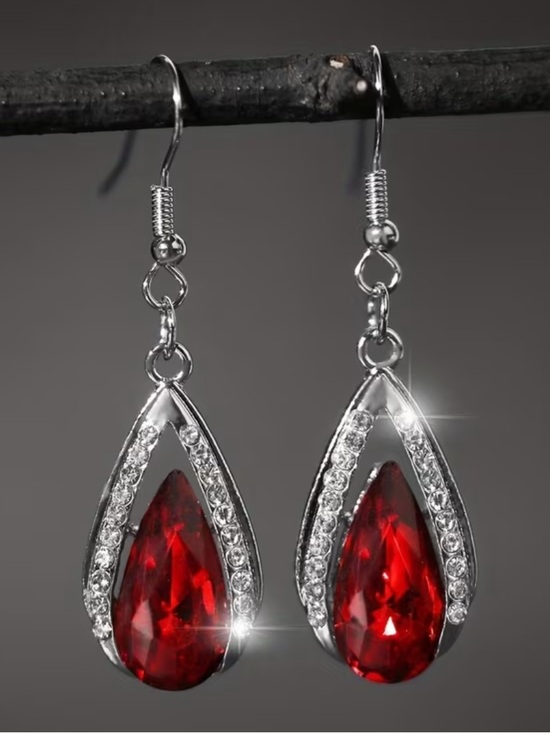 Jewelry - Red Teardrop Crystal Dangle Earrings